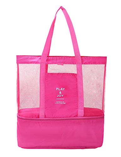 Lau's Bolsos totes para mujer - Bolsa de playa de malla con compartimento de refrigeracion Rojo