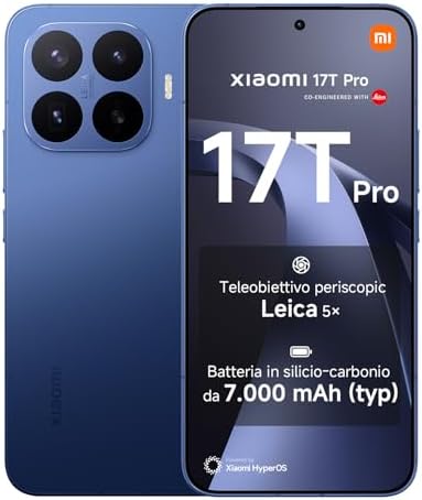 XIAOMI 17T Pro, Smartphone 12+512GB, Display Eye-Care 6,83" 144Hz, Batteria Silicio-carbonio da 7000mAh (typ), Teleobiettivo Leica 5x, 100W HyperCharge, Deep Blue, Garanzia 2 anni+1 anno extra