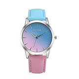 Coolster Unisex Damen Chic Regenbogen Lederband Armbanduhr Armband (Blau)