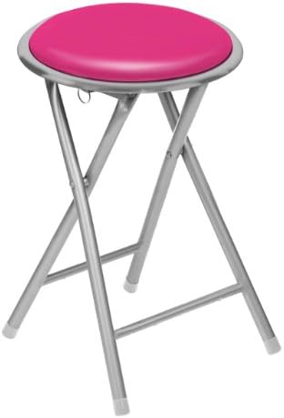 Telaio Folding Stool With Soft Seat &amp; Silver Frame Presented in Hot Pink Colour