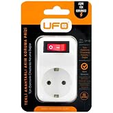 UFO Tekli Akım Korumalı Anahtarlı Priz 16A 250V, Max 3500W Aşırı Y&uuml;k Koruması (Beyaz)