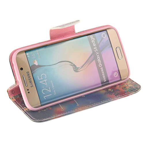 Samsung Galaxy S6 Edge Hülle, BoxTii® Schutzhülle + Frei Hartglas Displayschutzfolie, PU Leder Hülle mit Kartenfächern Magnetverschluss und Ständer Funktion für Samsung Galaxy S6 Edge, Kratzfeste Weiche Lederhülle Flip Wallet Ledertasche Wickelfalz Handyhülle mit Silikon Rückschale Case Cover für Samsung Galaxy S6 Edge (#9 Baum) - 3