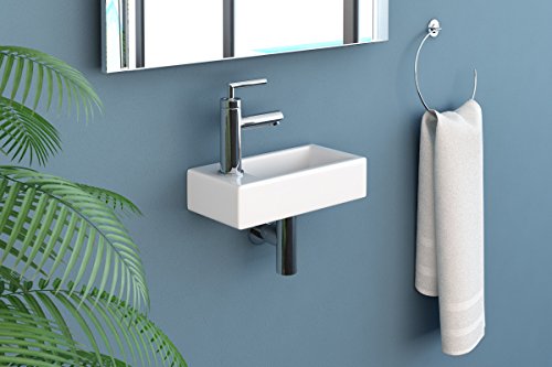 NEG Waschbecken Uno41H (extra klein/eckig/Armatur links) Hänge-Waschschale/Waschtisch (weiß) mit hohem Rand und Nano-Beschichtung - 3