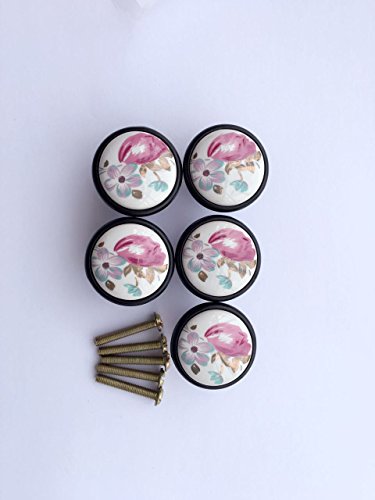 Vida hermosa * 5 piezas de gabinete maneja, el gabinete de perillas de puerta tiradores de muebles perilla perillas de muebles muebles juego de manijas de cerámica Negro Tulip