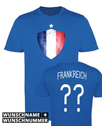 Comedy Shirts – Frankreich Trikot – Wappen: Groß – Wunsch – Herren Trikot – Royalblau/Weiss Gr. XL