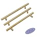 Produktbild Goldenwarm-1 Stück Edelstahl Möbelgriffe Rundrohr Gebürstetes Messing Schrankgriffe Golden 160mm für Tür Kommode LS201GD160 Formschön