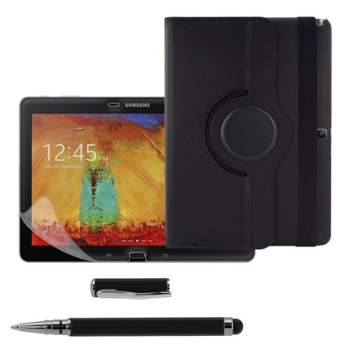 3in1 Set: kwmobile Hülle für Samsung Galaxy Note 10.1 P600 Edition 2014 – 360° Standfunktion Case Tablet Schutzhülle Kunstleder – Smart Cover Tabletcase Schwarz + Folie, kristallklar + Stylus, Schwarz - 5