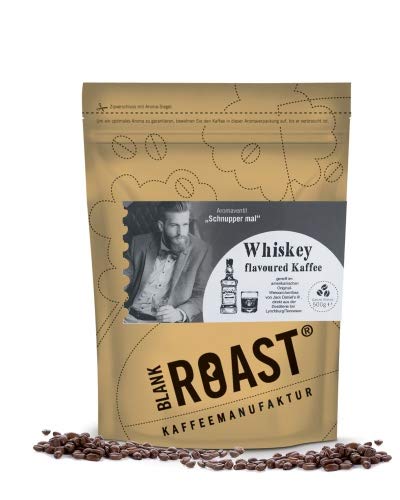 BLANK ROAST | Manufakturkaffee (Flavoured Kaffee) | WHISKEY im Jack Daniels Fass gereift | Kaffee | Cafe Creme | 500g Aromabeutel Farbe als ganze Bohne, Größe 500g