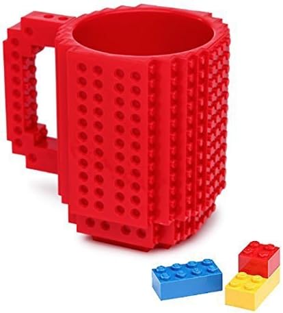 Gorgester Creative Brick Mug Coffee Cup,Lego Type Building Blocks Plastic Coffee Tea Beverage Mug Cup Drinkware (Red)