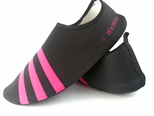 WeWee Sehr bequeme Damen Barfußschuhe aus elastischen Neopren, schwarz mit drei pinken Streifen, geeignet für ganz viele Indoor Aktivitäten: im Fitnessstudio,für Crossfit, Zumba, Tanzen, Yoga und als Wasserschuhe aber auch zu Hause als Hausschuhe - 2