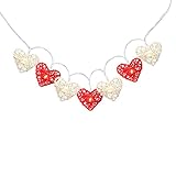 LED Herz Lichterkette 20er Partylichterkette Weihnachtslichterketten Deko für Innen Balkon Party Hochzeit Weihnachten batterie-betrieben Rattan Gewebe rot warmweiß 3.55m