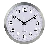 XJYA Funk-Wanduhr Funkuhr Küchenuhr Aluminiumgehäuse Wanduhren, Automatische Umstellung von Winter und Sommerzeit aus Aluminium mit lautlosem Sweep Uhrwerk 12 Zoll,Silver