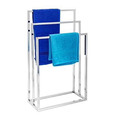 Relaxdays Porte-serviettes sur pied avec base antidérapante 3 bras chromés en 3 hauteurs inox 82,5 x 46 x 21 cm support vêtement, gris argenté