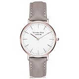 VICTORIA HYDE Marke Unisex Herrenuhren Damen Armbanduhren Lover 's Quarzuhr Rose Gold Uhrengehäuse Rund 3 ATM wasserdicht Ersetzbarer Lederband hellgrau