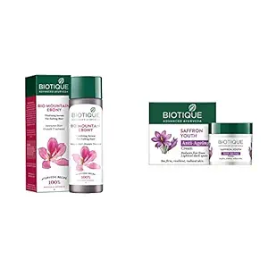 Biotique Bio Mountain Ebony Vitalizing Serum For Falling Hair Intensive Hair Growth Treatment, 120ML And Biotique Bio Saffron Dew Youthful Nourishing Day Cream For All Skin Types, 50G