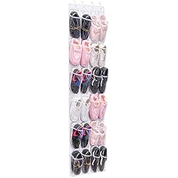 MaidMAX Range Chaussures Gain de Place, Rangement Chaussures sur la Porte, Organiseur de Chaussures à Suspendre, 24 Compartiments, avec 4 Crochets, 48,3W x 162,6H, Blanc + Transparent