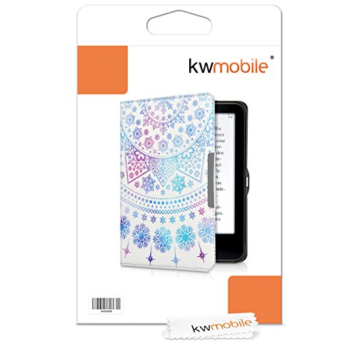 kwmobile Hülle für Tolino Vision 1 / 2 / 3 / 4 HD – Flipcover Case eReader Schutzhülle – Bookstyle Klapphülle Arktische Schneeflocke Design Blau Pink Weiß - 7