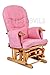 LUXURIOUS HUSH HUSH SOLID OAK WOOD GLIDER CHAIR WITH PALE PINK CUSHIONS - NURSING GLIDER / ROCKER / ROCKING / MATERNITY / FEEDING CHAIR (With Locking Mechanism & Free Matching Footstool)