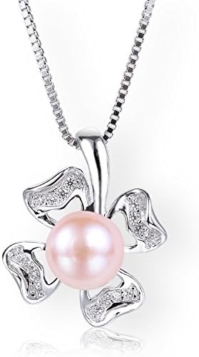 Startreasureland 925 Sterling Silver Pendant with 7mm Pink Freshwater Cultured Pearl - 18” Chain - Four Leaf Clover