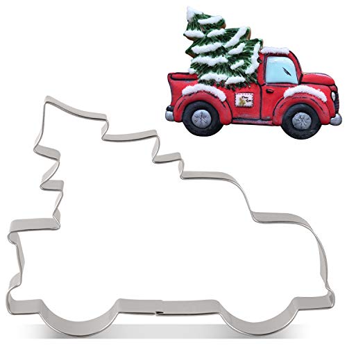 KENIAO Formine per Biscotti Camioncino con Albero di Natale Inverno - 12,4 x 9,1 cm - Acciaio Inossidabile