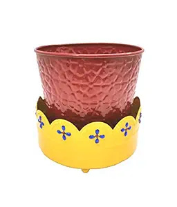 Go Hooked Metal Planter with Metal Stand for Living Room Bedroom Display Window Porch (Yellow & Red, Pack of 1)(Flowers Not Included)