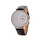 Uhren Dellin Frau Leder Quicksand Strass Quarz Armband Armbanduhr Uhr (Schwarz)