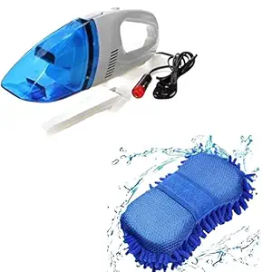 The Giant MART 12V High Power Portable Lightweight Vacuum Cleaner // Handheld Dry & Wet Vacuum Cleaner for Cleaning Car, Bike and Homes + Free Microfiber Sponge for Car Washing