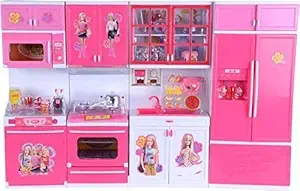 Bn Enterprise Kid playset Toy 4 Compartment Kitchen Set with Realistic Lights & Sounds Compartment 4 Kitchen Set for Girls(Pink)