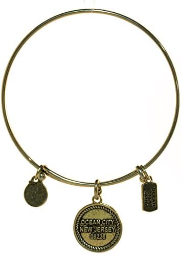 Ocean City Expressions Adjustable Wire Bangle Bracelet - OC Zip Code (Gold Tone)