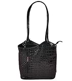 lack taschen schwarz  Freyday 2 in 1 Handtasche Rucksack Designer Luxus Henkeltasche aus Echtleder in versch. Designs (Kroko Schwarz Lack)
