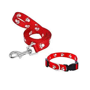 DCM PET Zone Paw Print Dog Puppy Nylon Leash Collar Set for Small Breed Dog, Puppy & Adult Dog Leash Collar Set 1 Inch (Color May Vary)
