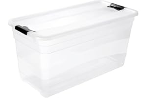 ‎KEEEPER keeeper Aufbewahrungsbox mit Deckel und Schiebeverschluss, 79,5 x 39,5 x 40 cm, 83 l, Cornelia, Transparent