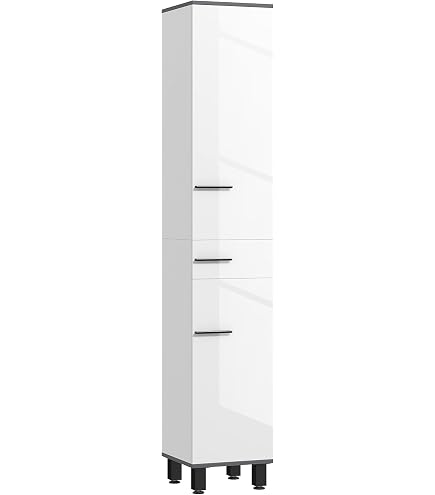 Mobile Bagno Atena Miroytengo 80 Cm Bianco Lucido - 2 Ante Con Chiusura Silenziosa - Armadio Da Bagno