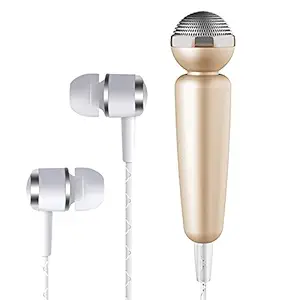 Tarkan HQ Glowing Karaoke Noise Cancelling Microphone with in-Ear Stereo Bass Headphone, 3.5mm Jack [Gold]