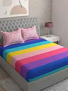 Portico New York Freedom 100% Cotton Printed Super King Size Bedsheet with 2 N Pillow Cover Multicolor