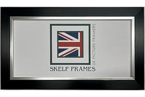 Skelf Frames 18 x 8 inches (glass/picture size) Panoramic Picture Photo Frame in Brushed Black with Silver Inlay Polcore with Glass Hand Made in Yorkshire (Multiple Styles and Sizes)