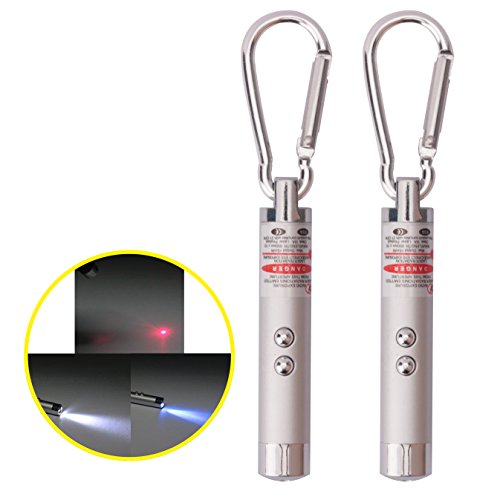 ZXK CO 2 Stück Multifunktion Tragbare Mini LED Mini LED Licht und UV Licht Taschenlampe Mit Karabiner Schlüsselanhänger-Silber