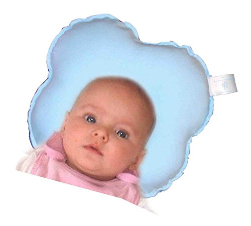Anti-Pressure Baby Head Support Pillow MADE IN ENGLAND. Recommended by Paediatricians to prevent flathead (positional plagiocephaly). Breathable pillow with 100% Cotton Cover (Sky Blue). The central cavity provides a non pressure soft all round positioning surface allowing for natural cranial reshaping. Can be used anywhere.
