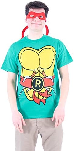 TMNT Teenage Mutant Ninja Turtles Michelangelo Costume Green T-shirt with Orange Eye Mask (Adult X-Large)