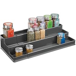 mDesign étagère à épices design pour l'ordre dans la cuisine - présentoir à épices extensible pour comptoir & armoire de cuisine - rangement cuisine pratique à 3 niveaux en plastique - gris ardoise