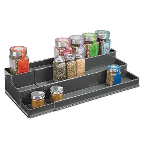 mDesign étagère à épices design pour l'ordre dans la cuisine - présentoir à épices extensible pour comptoir & armoire de cuisine - rangement cuisine pratique à 3 niveaux en plastique - gris ardoise
