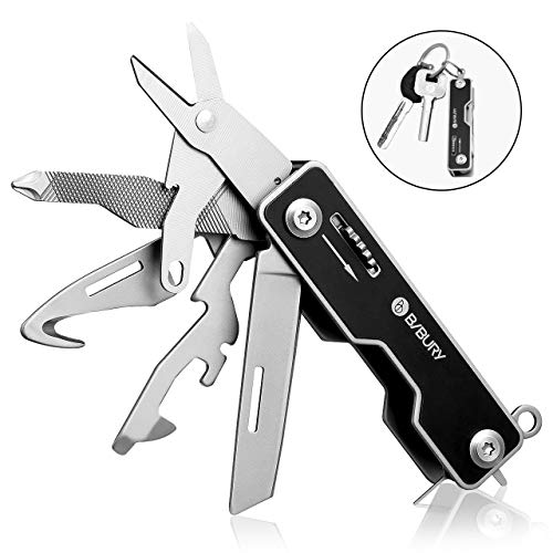 Bibury EDC Multitool, 10 in 1 EDC Schlüsselring Multi Tool im Taschenformat, Multitools vom Typ Swiss Army mit Seilschneider, Schraubendreher, SIM-Kartenstift, Sicherheitsschloss Design - Schwarz