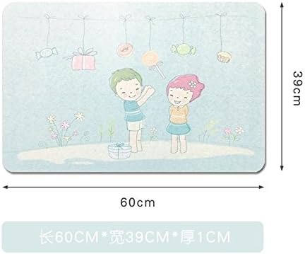 QIYUEQI Silicon Algae Mud Anti Slip Suction Feet Footprints Pattern (No Smell) 青 60*39Cm Durable Avant garde Cartoon Simple Family Kitchen Toilet Study Doormat