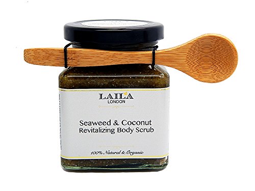 Dead Sea Salt Seaweed and Coconut Body Scrub 100% Natural With Shea Butter, Rosehip, Jojoba Eco Bamboo Spoon 350g Stretch Marks & Cellulite, Exfoliating Body Scrub - Soften Skin - Moisturise - Cleanse - Smooth Skin Before Tanning - Anti Aging - Smooth Skin - Improve Circulation, Stimulate Collagen and Fight Aging - Reduce Ingrown Hairs, Bumps, and Clogged Pores - Helps Even Skin Tone and Prevent Dullnes
