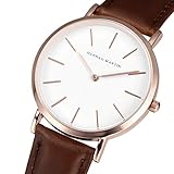 EASTPOLE Damen Herren Uhr, Weiß Mode Minimalistisch Analog Lederband Armbanduhr WMB021