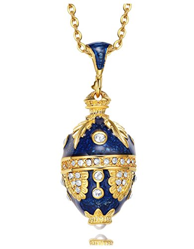 Preisvergleich Produktbild Pendentifs Style Oeufs de Fabergé Ei-Anhänger, Blaue Weinblumen, mit Swarovski-Elements-Kristallen und Kette OE26