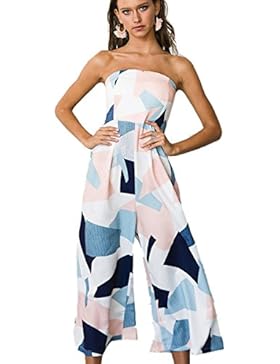 ECOWISH Jumpsuit Damen Sommer Hosenanzug Strand Blumen Trägerlos Overall Spielanzug