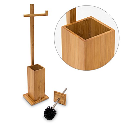 Relaxdays Stand WC Garnitur H x B x T: 75 x 17 x 15 cm freistehender Toilettenbürstenhalter aus Bambus mit Rollenhalter und Toilettenbürste als Klorollenhalter als praktische WC Bürstengarnitur, natur - 4