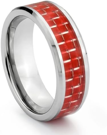 6MM Tungsten Carbide Wedding Band Ring w/ Red Carbon Fiber Inlay (Available Sizes H - V) SIZE K