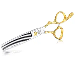 6 Inch Hair Thinning Scissors, 30 Teeth Hair Cutting Trimming Texturizing Blending Shears with Golden Retro Floral Engraving Pattern Ergonomi Crane Handle for Women, Men, Salon, Stylist, Hairdresser